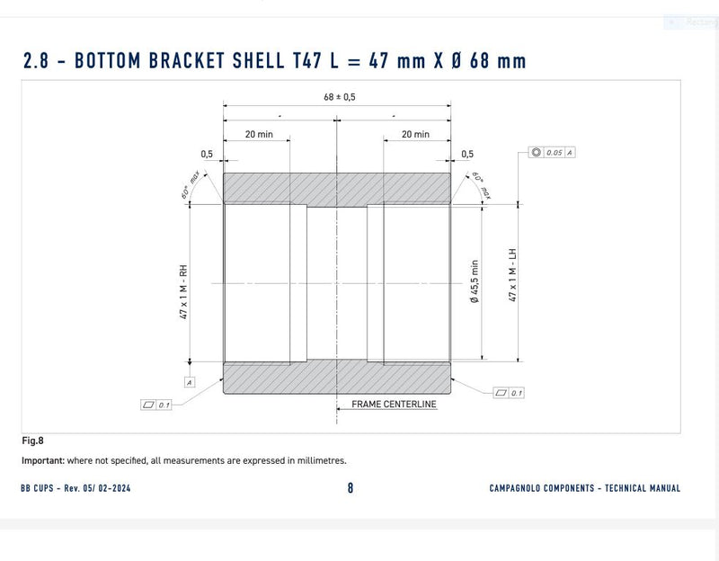 Load image into Gallery viewer, Campagnolo T47 x 68 specs
