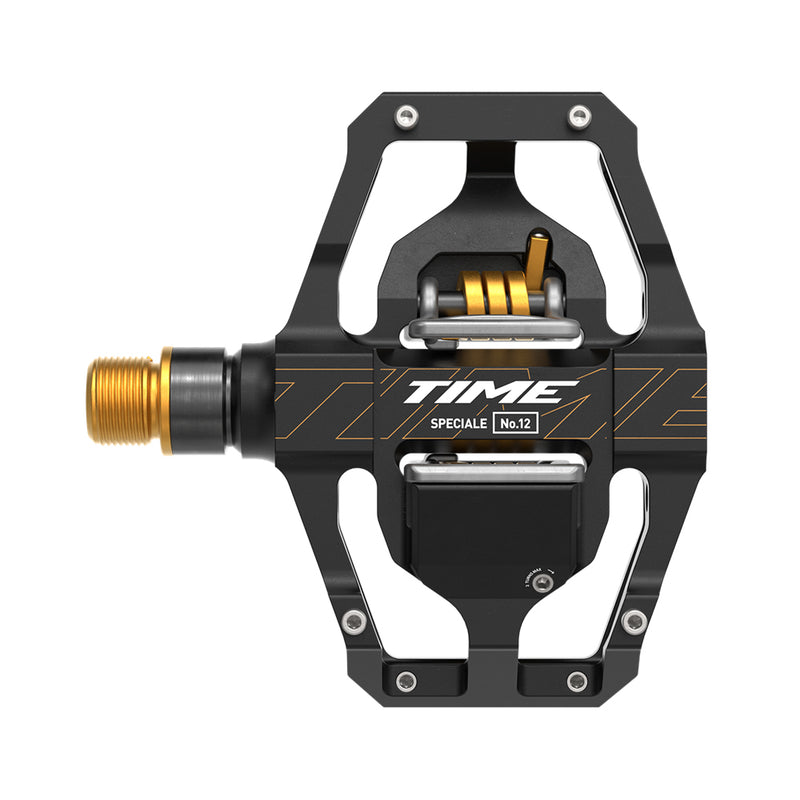 Load image into Gallery viewer, TIME PEDALS Speciale 12 Large Aluminum body and Titanium spindle Incl. ATAC standard cleats Black Gold B1 00.6718.029.001

