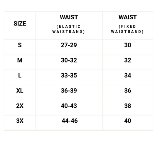 Zoic Ether Shorts Size Chart