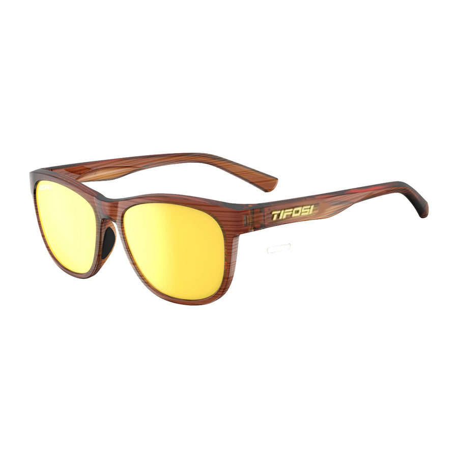 Tifosi Swank Sunglasses Woodgrain with Smoke Yellow Lens