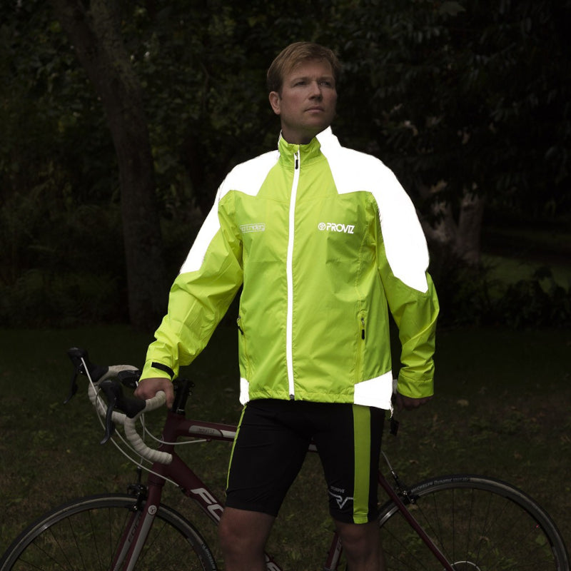 Load image into Gallery viewer, Proviz Nightrider 2.0 Men&#39;s Cycling Jacket Yellow - Nighttime
