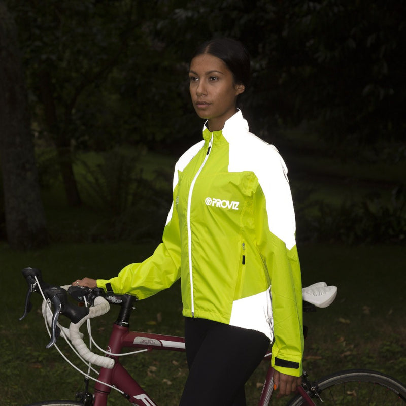 Load image into Gallery viewer, Proviz Nightrider 2.0 Women&#39;s Cycling Jacket Yellow - Nighttime
