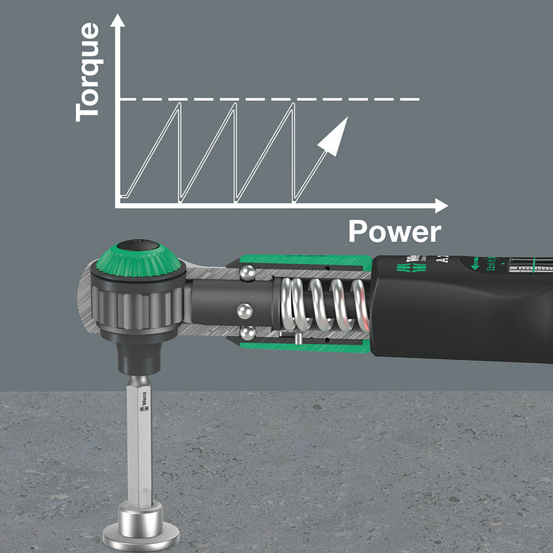 Load image into Gallery viewer, The Safe-Torque A2 torque wrench is equipped with a slide-over mechanism. Once the set torque has been reached, the tool cannot be overtightened, so that excessive torque cannot be applied.
